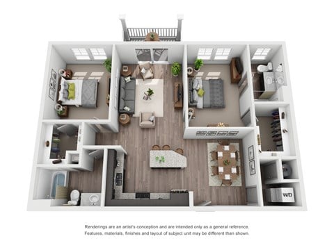 Floor plan for 2 beds, 2 baths, 1200 sqft